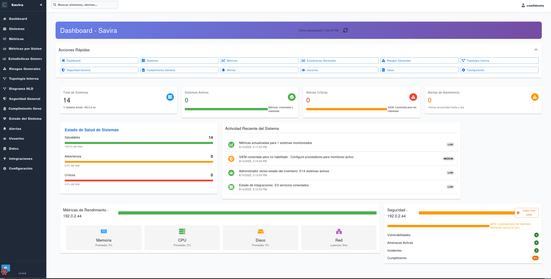 Savira main dashboard